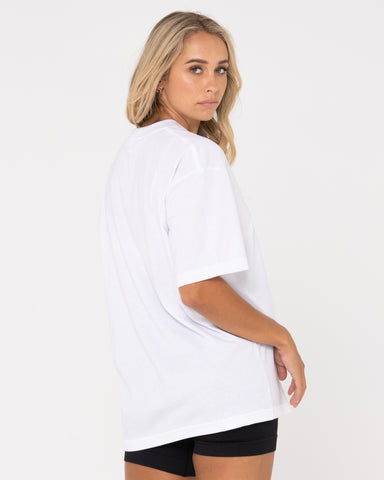 Woman wearing Blanks Oversized Fit Tee in White