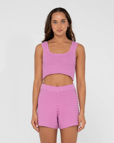 Woman wearing Elba Knit Crop Top in Fondant Pink