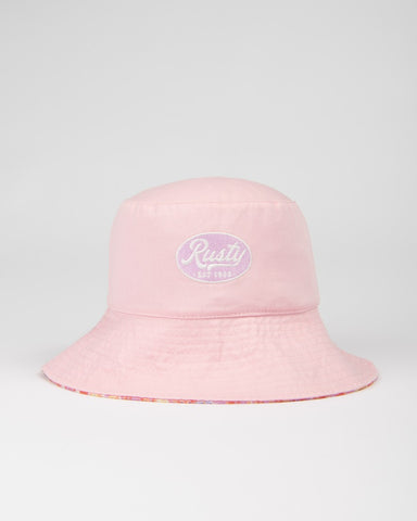 Womans Vacay Time Reversible Bucket Hat in Fondant Pink