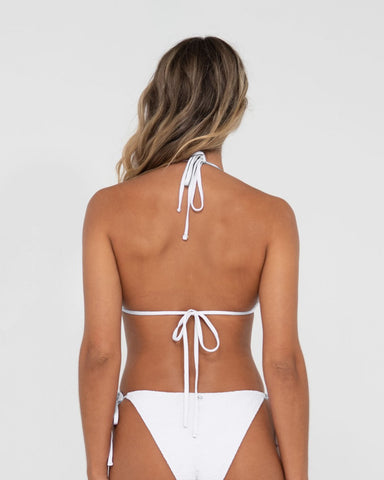 Woman wearing Sandalwood Multiway Bikini Top in Bright White