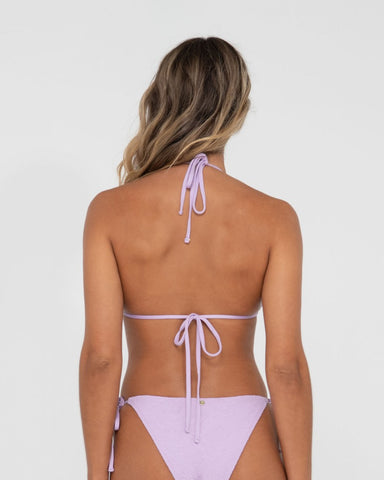 Woman wearing Sandalwood Multiway Bikini Top in Muted Lavender