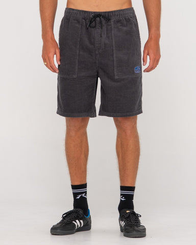 Man wearing 8 Wale 20 Workwear Elastic Short in Coal