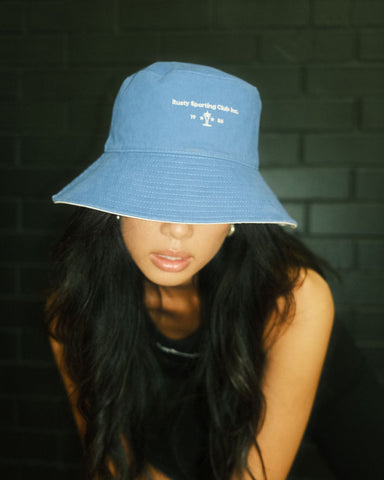 Womans Rustysporting Club Reversible Bucket Hat in Dazzling Blue
