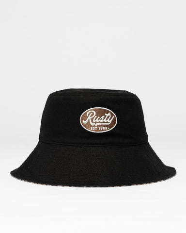 Womans Vacay Time Reversible Bucket Hat in Black