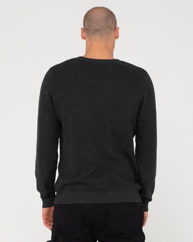 Man wearing Cradle Lightweight Crew Knit in Washed Black