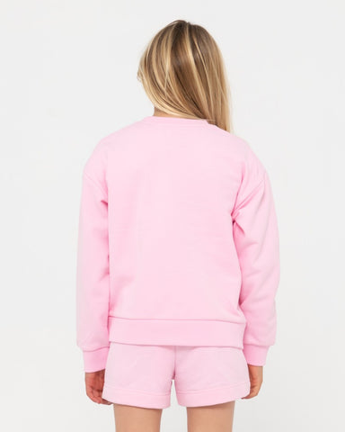 Girl wearing Thriving Relaxed Crew Fleece Girls in Soft Orchid