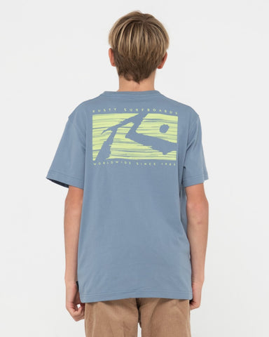 Boy wearing R Dot Short Sleeve Tee Boys in China Blue/lime