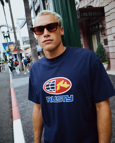 Man wearing Coach Carter Heavy Short Sleeve Tee in Navy Blue