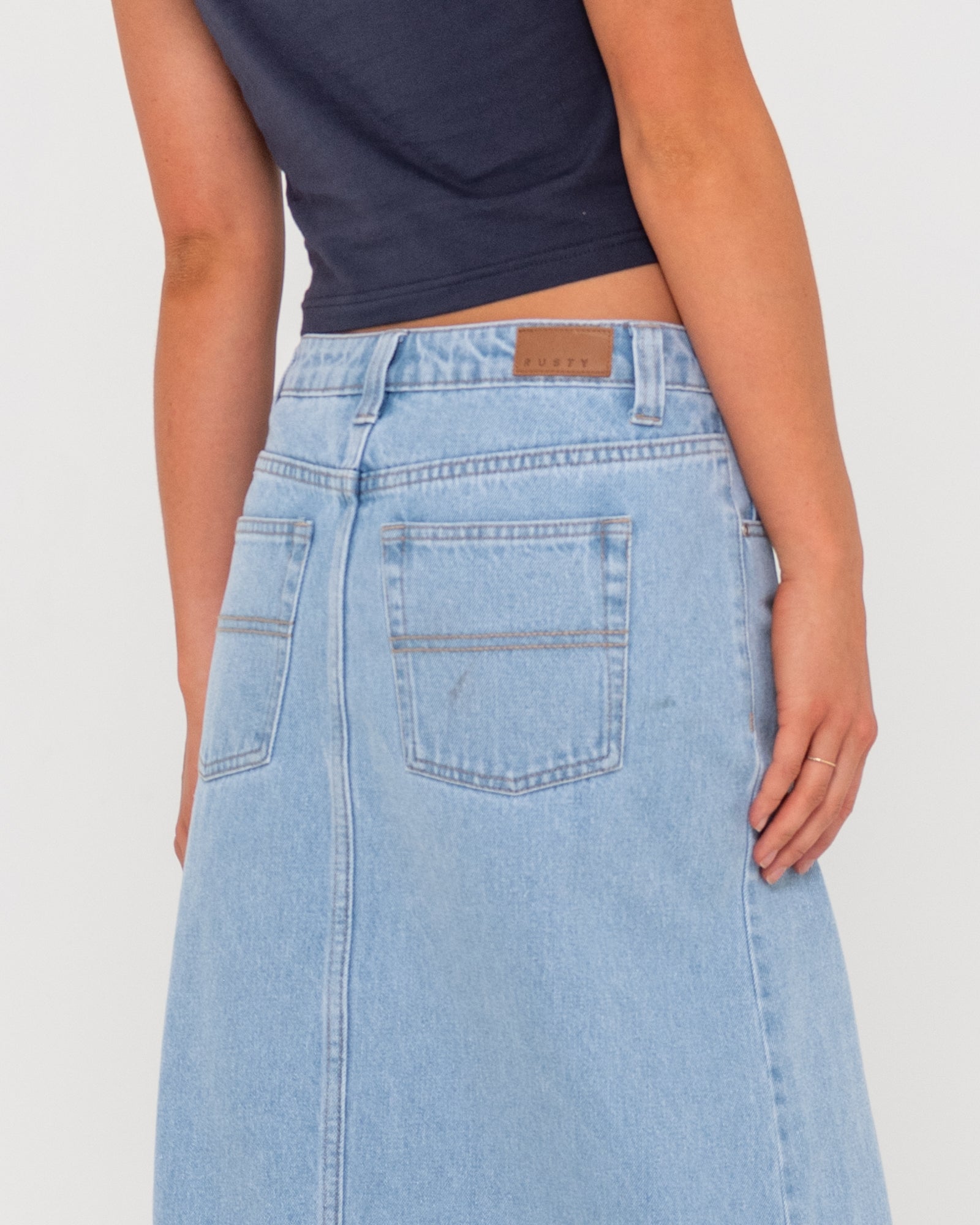 Celeste Low Rise Denim Maxi Skirt