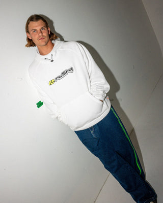 Man wearing Reflekt Baggy Jean in Deep Sea Blue / Lime