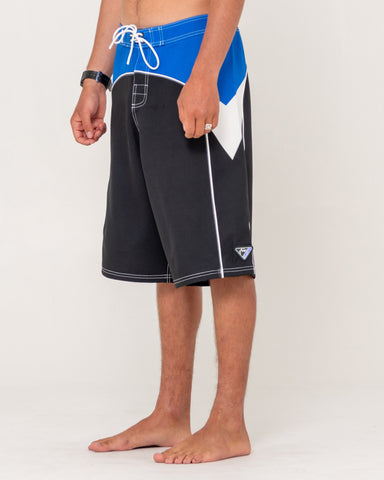 Man wearing Straight Pipe Fixed Waist Boardshort in Black