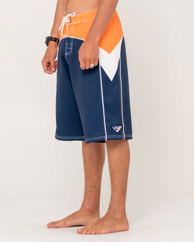 Man wearing Straight Pipe Fixed Waist Boardshort in Blue