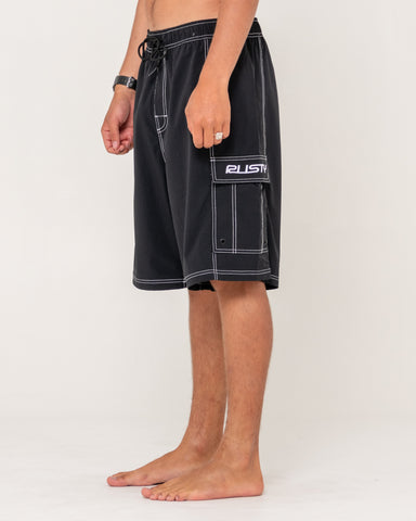 Man wearing Pick Pocket Elastic Waist Boardshort in Black