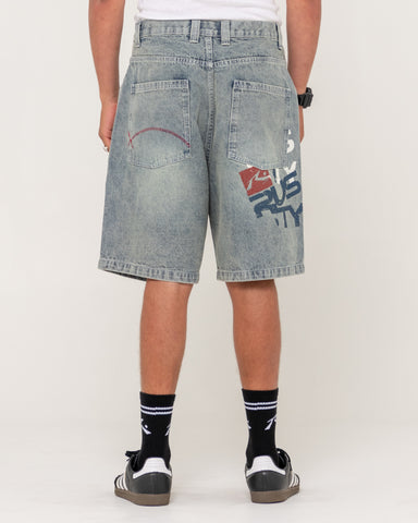 Man wearing Stone Cold Baggy Jort in Blue