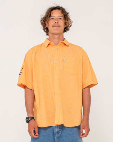 Man wearing Stasha Pocket Short Sleeve Shirt in Orange