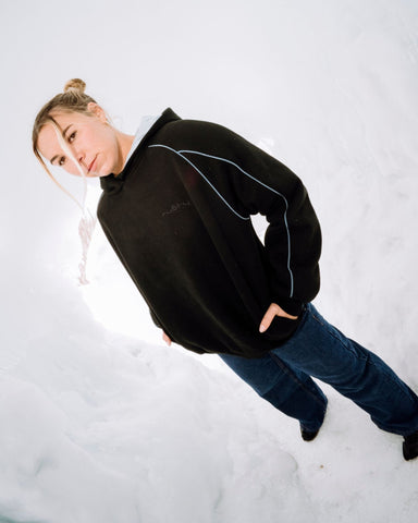 Woman wearing Clyde Baggy Hooded Fleece in Black