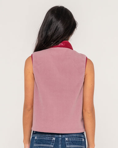 Woman wearing Mr Cool Polar Fleece Vest in Red