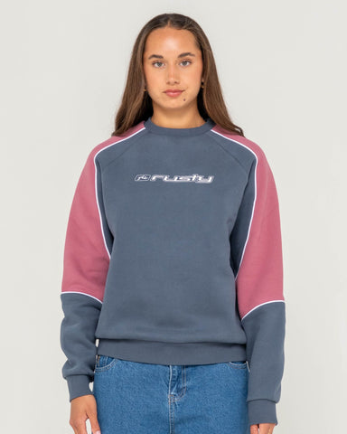 Woman wearing South Of The River Oversize Crew Fleece in Blue