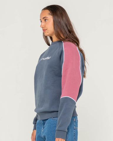 Woman wearing South Of The River Oversize Crew Fleece in Blue