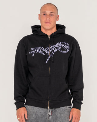 Man wearing Hoodus Zip Thru Hooded Fleece in Black