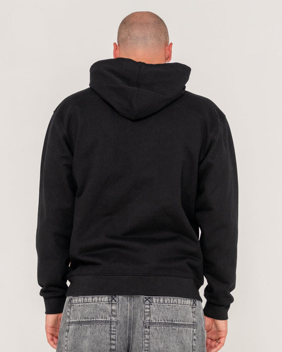 man-wearing-hoodus-zip-thru-hooded-fleece-in-black