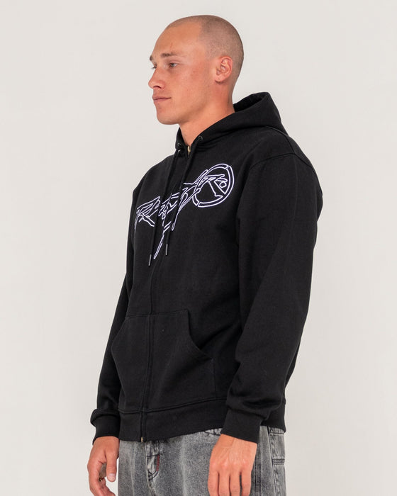 man-wearing-hoodus-zip-thru-hooded-fleece-in-black