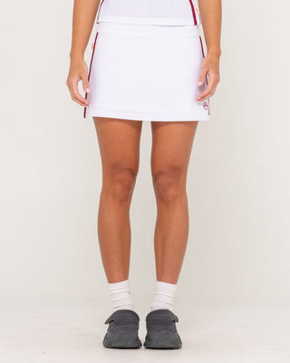 Woman wearing Freo King Low Rise Mini Skirt in White