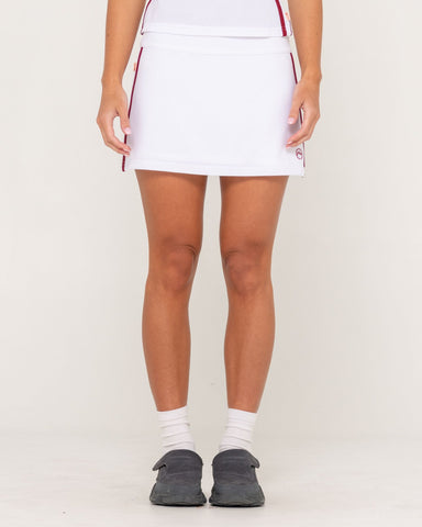 Woman wearing Freo King Low Rise Mini Skirt in White