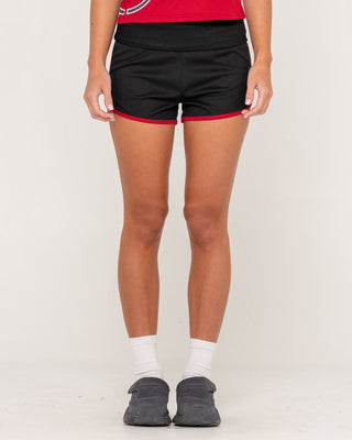 Woman wearing Richie Rich Mesh Booty Short in Black