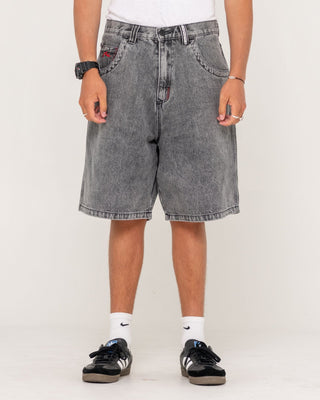 Man wearing Stitch Up Jort in Washed Black