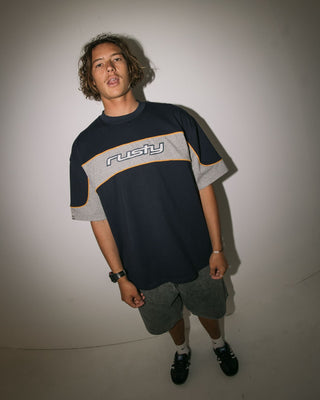 Man wearing Stitch Up Jort in Washed Black