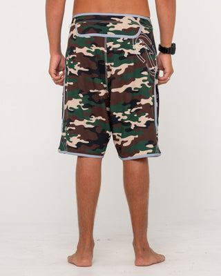Man wearing Voltron Fixed Waist Boardshort in Camo