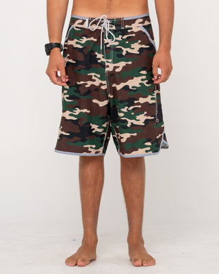 Man wearing Voltron Fixed Waist Boardshort in Camo