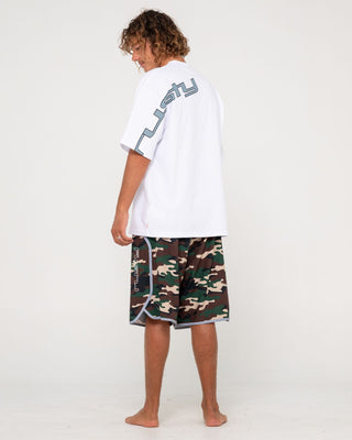 Man wearing Voltron Fixed Waist Boardshort in Camo