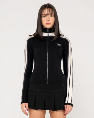 Woman wearing Daddy Gb Zip Through Skimmer Knit in Black
