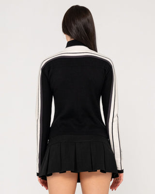 Woman wearing Daddy Gb Zip Through Skimmer Knit in Black