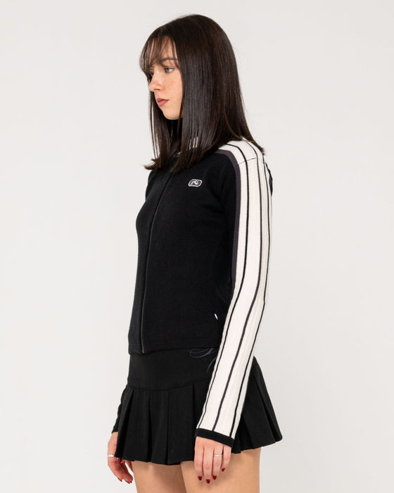 woman-wearing-daddy-gb-zip-through-skimmer-knit-in-black