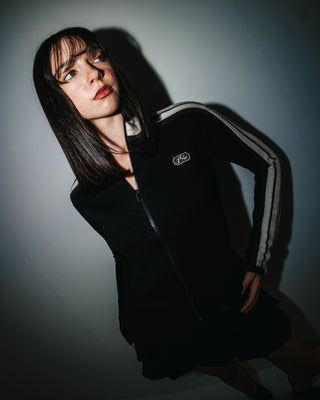 Woman wearing Daddy Gb Zip Through Skimmer Knit in Black