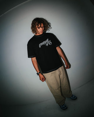 Man wearing Step-stone Baggy Pant in Abbey Stone