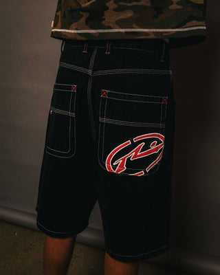 Man wearing Turbo Baggy Jort in Black Out