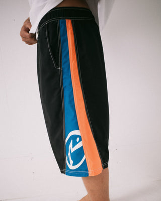 Man wearing Carnage Hybrid Waist Boardshort in Black