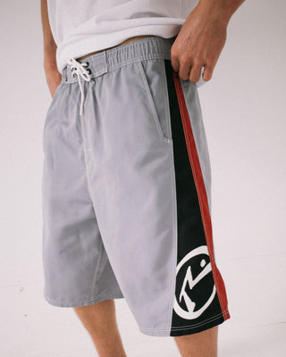 Man wearing Carnage Hybrid Waist Boardshort in Stone Grey
