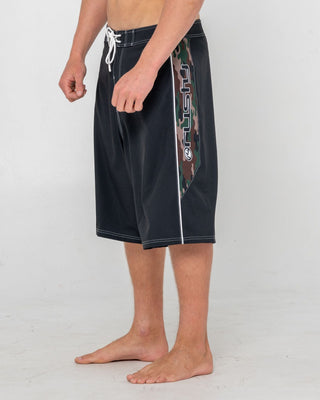 Man wearing Ghostface Fixed Waist Boardshort in Black