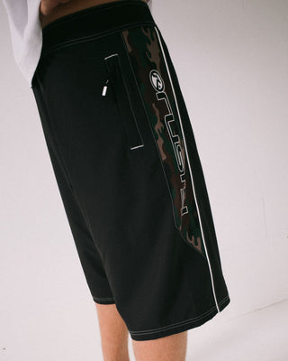 Man wearing Ghostface Fixed Waist Boardshort in Black