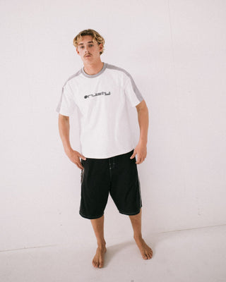Man wearing Ghostface Fixed Waist Boardshort in Black