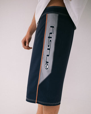 Man wearing Ghostface Fixed Waist Boardshort in Dark Blue