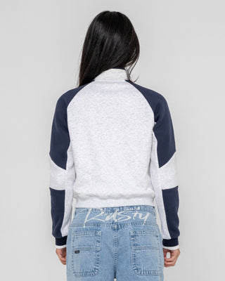 Woman wearing Day Dreamer Funnel Neck Fleece in Ecru Marle