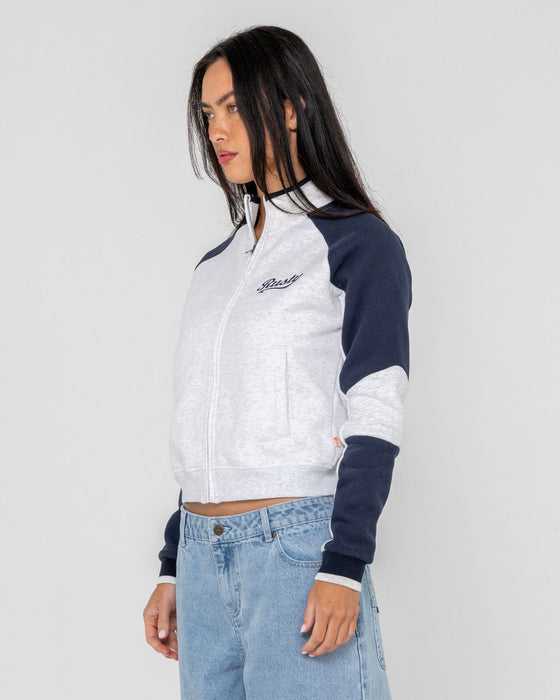 woman-wearing-day-dreamer-funnel-neck-fleece-in-ecru-marle