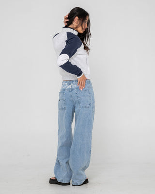 Woman wearing Day Dreamer Funnel Neck Fleece in Ecru Marle