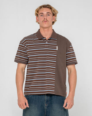 Man wearing Pop Off Short Sleeve Polo in Pinecone